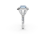 White gold Double Halo Fancy Blue Asscher  Cut Diamond Split Shank Ring with Four Prong Setting_2