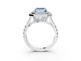 White gold Double Halo Fancy Blue Asscher  Cut Diamond Split Shank Ring with Four Prong Setting_3