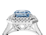 White gold Double Halo Fancy Blue Asscher  Cut Diamond Split Shank Ring with Four Prong Setting_4