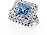 White gold Double Halo Fancy Blue Asscher  Cut Pave Split Shank Prong Set Ring_16