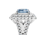 White gold Double Halo Fancy Blue Asscher  Cut Pave Split Shank Prong Set Ring_20