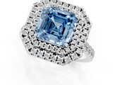 White gold Double Halo Fancy Blue Asscher  Diamond Pave Band with Four-Prong Setting_1