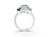 White gold Double Halo Fancy Blue Asscher  Diamond Pave Band with Four-Prong Setting_3