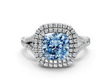 White gold Double Halo Fancy Blue Cushion Cut Diamond Split Shank Engagement Ring with Four-Prong Setting_27