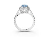 White gold Double Halo Fancy Blue Cushion Cut Diamond Split Shank Engagement Ring with Four-Prong Setting_30
