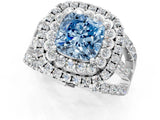 White gold Double Halo Fancy Blue Cushion Cut Diamond Split Shank Pave Set Ring_4