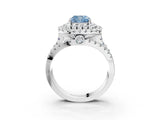White gold Double Halo Fancy Blue Cushion Cut Diamond Split Shank Pave Set Ring_6