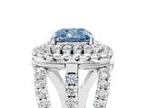White gold Double Halo Fancy Blue Cushion Cut Diamond Split Shank Pave Set Ring_8