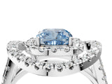 White gold Double Halo Fancy Blue Cushion Cut Diamond Split Shank Prong Setting Ring_4