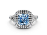White gold Double Halo Fancy Blue Cushion  Cut Diamond Split Shank Ring with Four Prong Setting_20