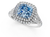 White gold Double Halo Fancy Blue Cushion  Cut Diamond Split Shank Ring with Four Prong Setting_21