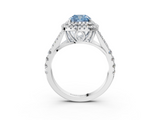 White gold Double Halo Fancy Blue Cushion  Cut Diamond Split Shank Ring with Four Prong Setting_23