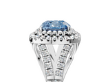White gold Double Halo Fancy Blue Cushion  Cut Diamond Split Shank Ring with Four Prong Setting_25