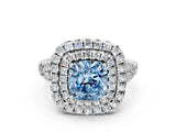 White gold Double Halo Fancy Blue Cushion  Cut Pave Split Shank Prong Set Ring_15