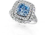White gold Double Halo Fancy Blue Cushion  Cut Pave Split Shank Prong Set Ring_16