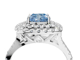 White gold Double Halo Fancy Blue Cushion  Cut Pave Split Shank Prong Set Ring_19