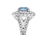 White gold Double Halo Fancy Blue Cushion  Cut Pave Split Shank Prong Set Ring_20