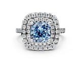 White gold Double Halo Fancy Blue Cushion  Diamond Pave Band with Four-Prong Setting_44