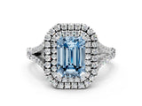 White gold Double Halo Fancy Blue Emerald Cut Diamond Split Shank Engagement Ring with Four-Prong Setting_27