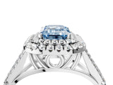 White gold Double Halo Fancy Blue Emerald Cut Diamond Split Shank Engagement Ring with Four-Prong Setting_31