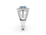 White gold Double Halo Fancy Blue Emerald Cut Diamond Split Shank Pave Set Ring_5