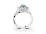 White gold Double Halo Fancy Blue Emerald Cut Diamond Split Shank Pave Set Ring_6