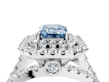 White gold Double Halo Fancy Blue Emerald Cut Diamond Split Shank Pave Set Ring_7
