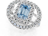 White gold Double Halo Fancy Blue Emerald Cut Diamond Split Shank Prong Setting Ring_1