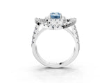 White gold Double Halo Fancy Blue Emerald Cut Diamond Split Shank Prong Setting Ring_3