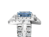 White gold Double Halo Fancy Blue Emerald Cut Diamond Split Shank Prong Setting Ring_5