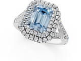 White gold Double Halo Fancy Blue Emerald  Cut Diamond Split Shank Ring with Four Prong Setting_21