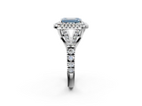 White gold Double Halo Fancy Blue Emerald  Cut Diamond Split Shank Ring with Four Prong Setting_22