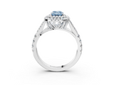 White gold Double Halo Fancy Blue Emerald  Cut Diamond Split Shank Ring with Four Prong Setting_23