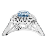 White gold Double Halo Fancy Blue Emerald  Cut Diamond Split Shank Ring with Four Prong Setting_24