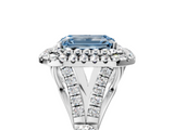White gold Double Halo Fancy Blue Emerald  Cut Diamond Split Shank Ring with Four Prong Setting_25