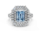 White gold Double Halo Fancy Blue Emerald  Cut Pave Split Shank Prong Set Ring_15