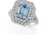 White gold Double Halo Fancy Blue Emerald  Cut Pave Split Shank Prong Set Ring_16