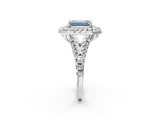 White gold Double Halo Fancy Blue Emerald  Cut Pave Split Shank Prong Set Ring_17