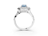 White gold Double Halo Fancy Blue Emerald  Cut Pave Split Shank Prong Set Ring_18