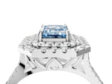 White gold Double Halo Fancy Blue Emerald  Cut Pave Split Shank Prong Set Ring_19