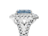 White gold Double Halo Fancy Blue Emerald  Cut Pave Split Shank Prong Set Ring_20