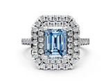 White gold Double Halo Fancy Blue Emerald  Diamond Pave Band with Four-Prong Setting_44