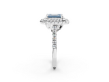 White gold Double Halo Fancy Blue Emerald  Diamond Pave Band with Four-Prong Setting_45