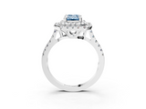 White gold Double Halo Fancy Blue Emerald  Diamond Pave Band with Four-Prong Setting_46
