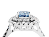 White gold Double Halo Fancy Blue Emerald  Diamond Pave Band with Four-Prong Setting_48