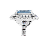 White gold Double Halo Fancy Blue Emerald  Diamond Pave Band with Four-Prong Setting_48