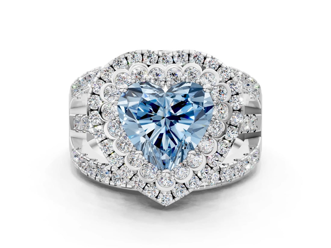 White gold Double Halo Fancy Blue Heart Cut Diamond Split Shank Pave Set Ring_3