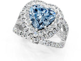 White gold Double Halo Fancy Blue Heart Cut Diamond Split Shank Pave Set Ring_4