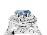 White gold Double Halo Fancy Blue Heart Cut Diamond Split Shank Pave Set Ring_7