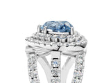 White gold Double Halo Fancy Blue Heart Cut Diamond Split Shank Pave Set Ring_8